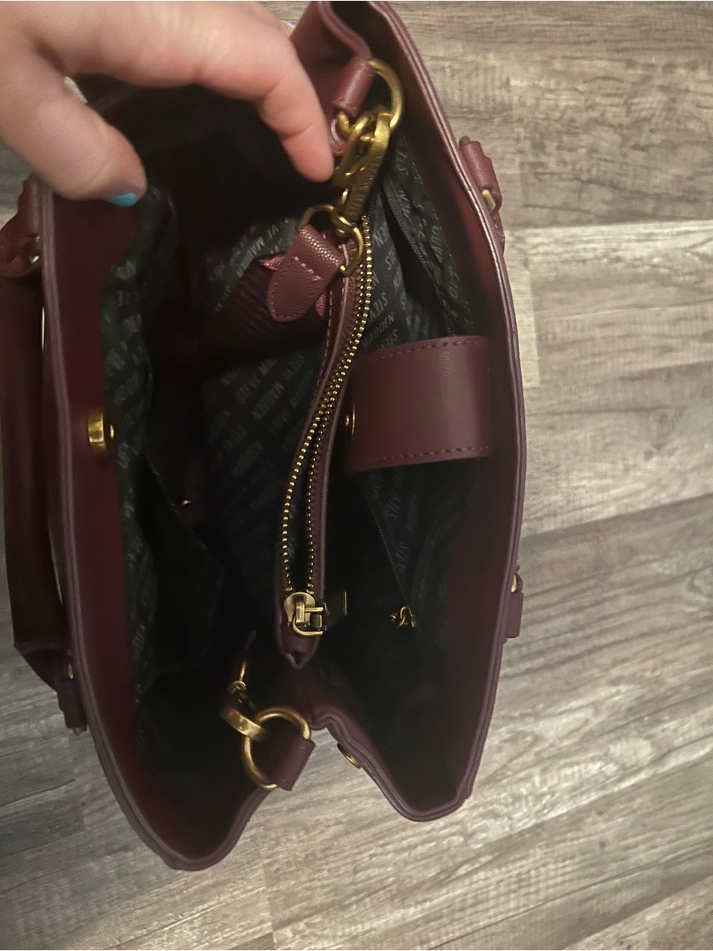 Steve Madden Burgundy Tote with Gold Hardware